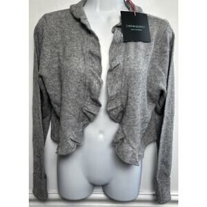 Cynthia Rowley Gray Cashmere Ruffled Open Cardigan Sweater L Crop L/S Fairy